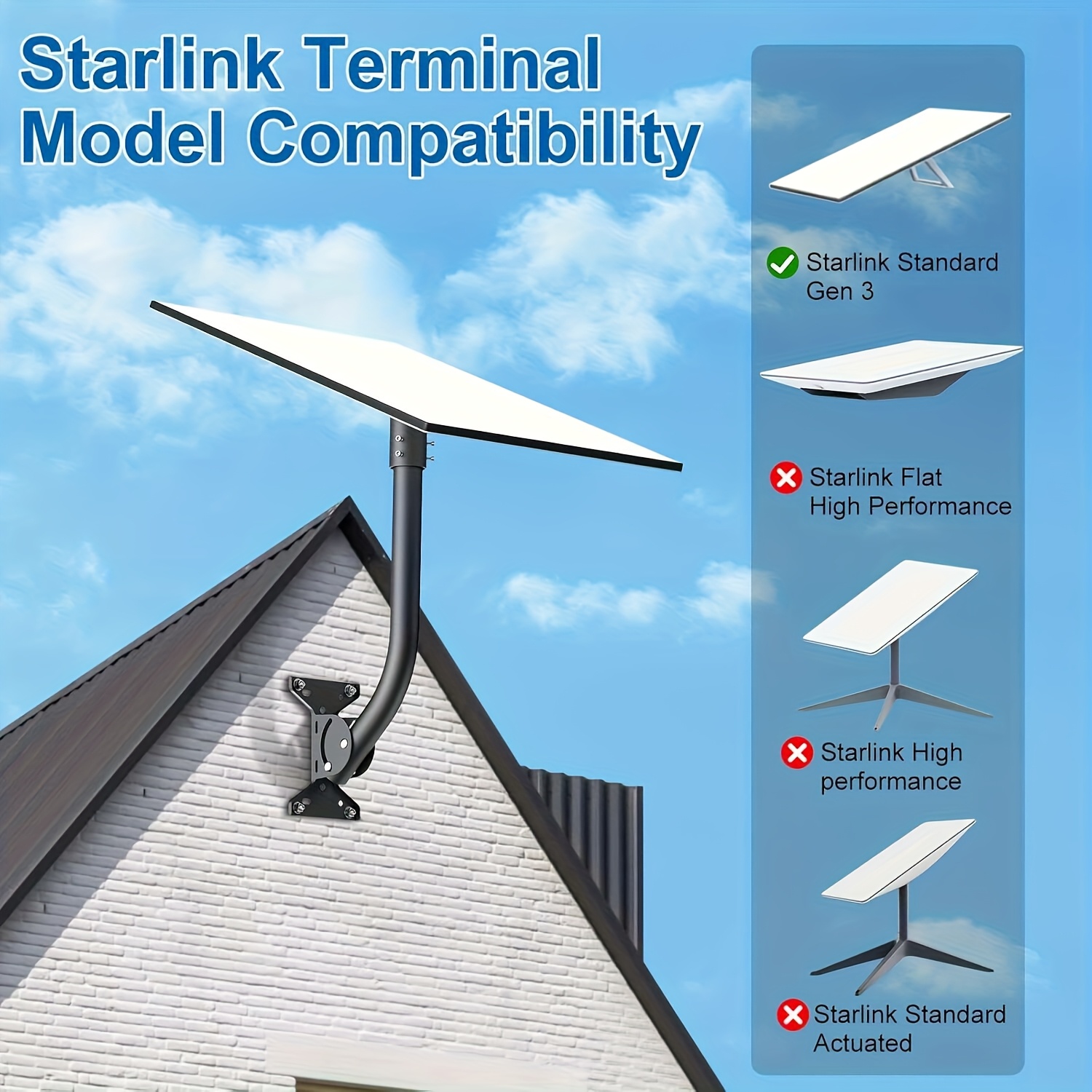 Kit de Montage Mural Réglable Starlink Gen 3 - Support d'Antenne en Fer Durable, Compatible avec la Plaque Standard V3 pour Internet Starlink, Montage Long sur Mur, Satellite