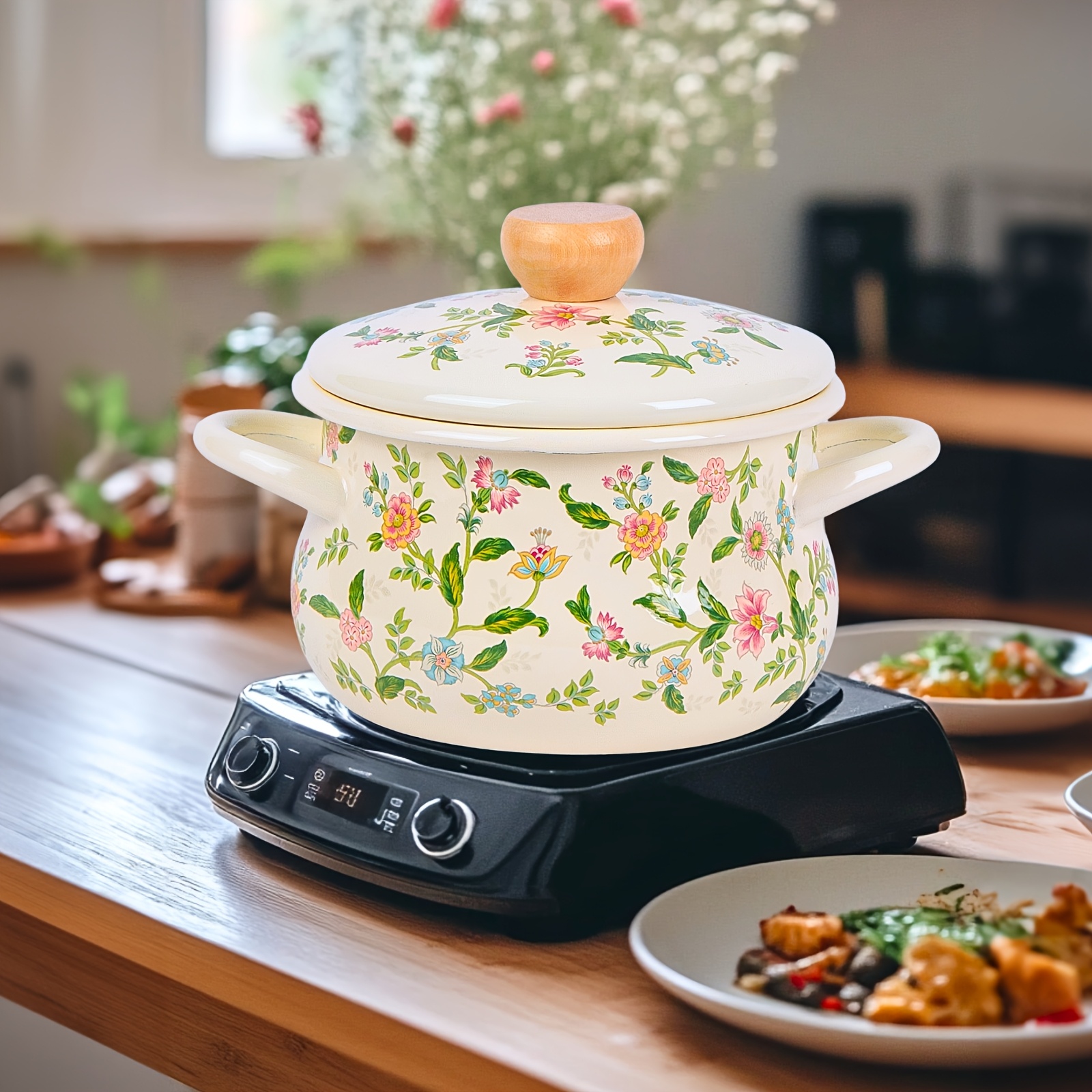 enamel floral soup pot with rolled edges suitable for   and induction cooker ideal for fresh cooking journey details 12