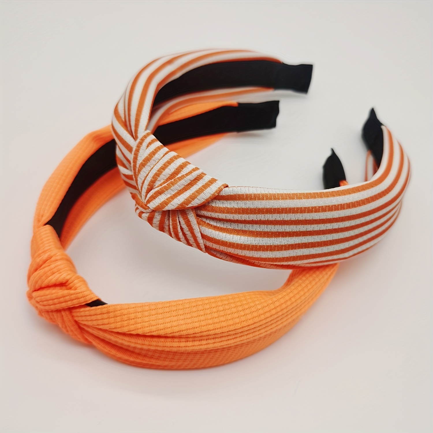TEMU 2 Women's Striped Waffle Solid Color Middle Knotted Headband Fashion Hair Band Daily Wear