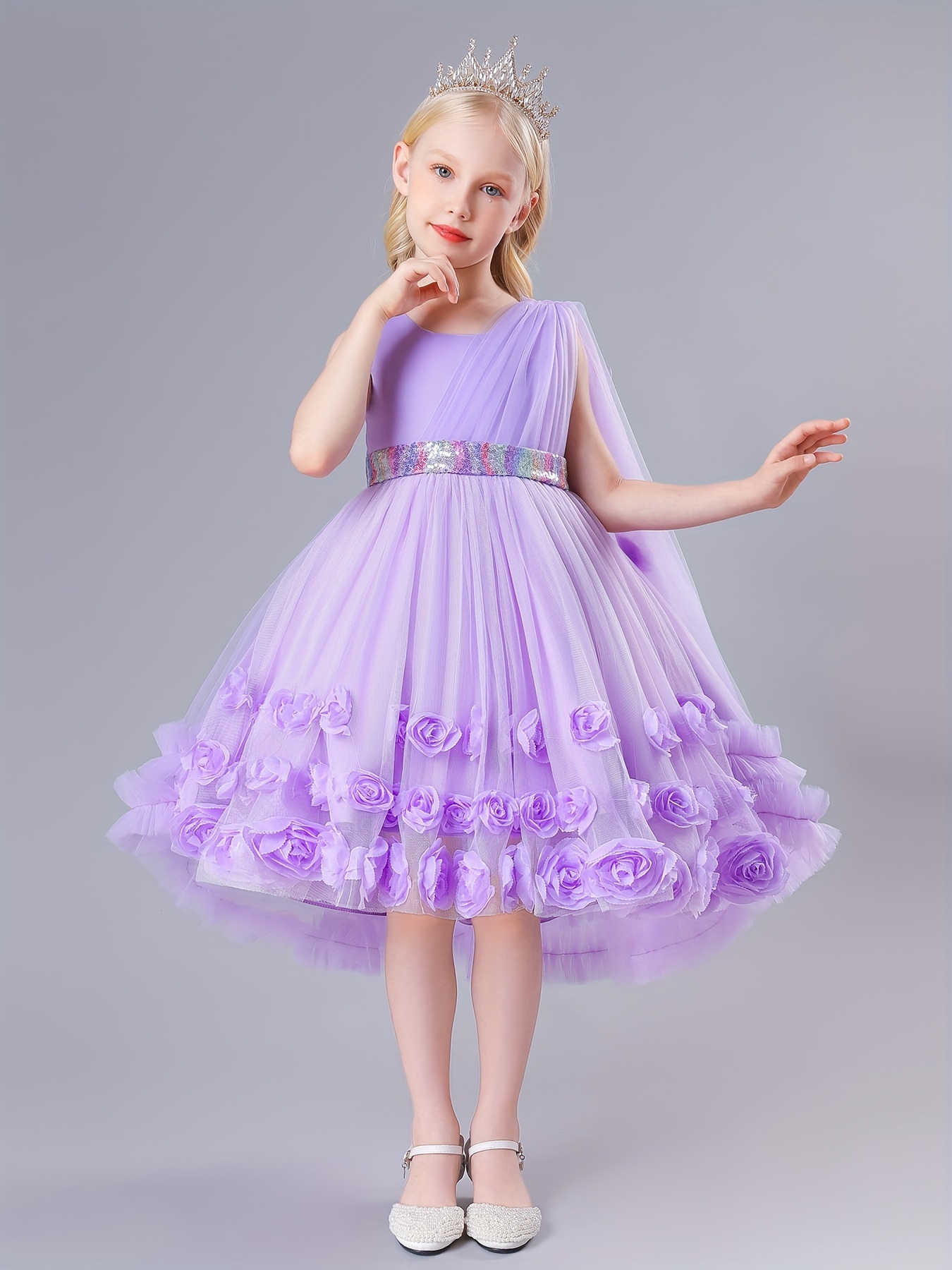 girls princess dress lavender tulle evening gown tail floral - Temu Morocco