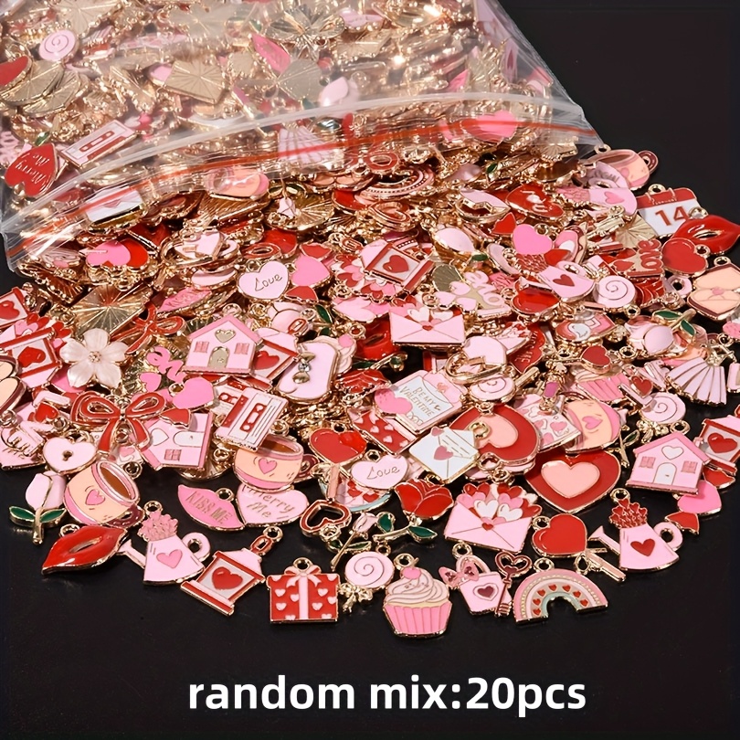 Image of 20/50pcs Cute Valentine's Day Heart Gift Flower Random Mixed Drip Oil Pendant Assorted Enamel Necklace Bracelet Earrings Pendant Suitable For Making Crafts Charms Multiple Styles Random Mixed Shipping