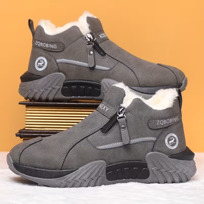 unisex winter snow boots simple and fashionable in solid colors of gray black khaki pu pull for thickened resistant pvc sole with lined for slip on lazy shoes suitable 4