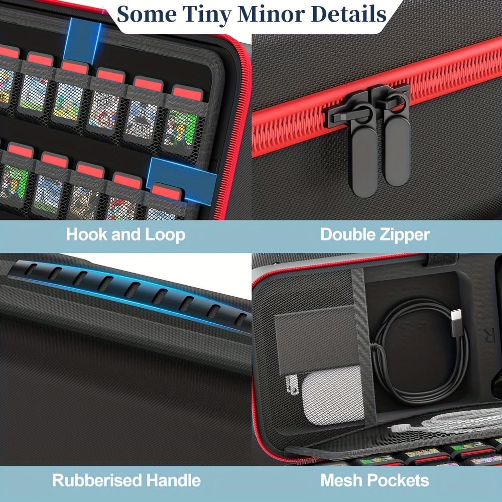 for switch 2 storage bag handle cover compatible with oled console multi functional anti pressure design holds game cards charger headphones tv cable and straps for three of the ns console Product details 5