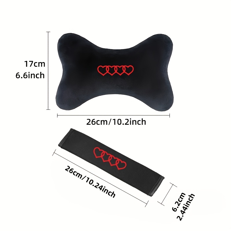 TEMU Car Neck Pillow + Seat Belt Shoulder Pad - 4 Red Heart-shaped Patterns, Romantic Theme, Unisex, Fits Most Cars, Combines Headrest And Shoulder
