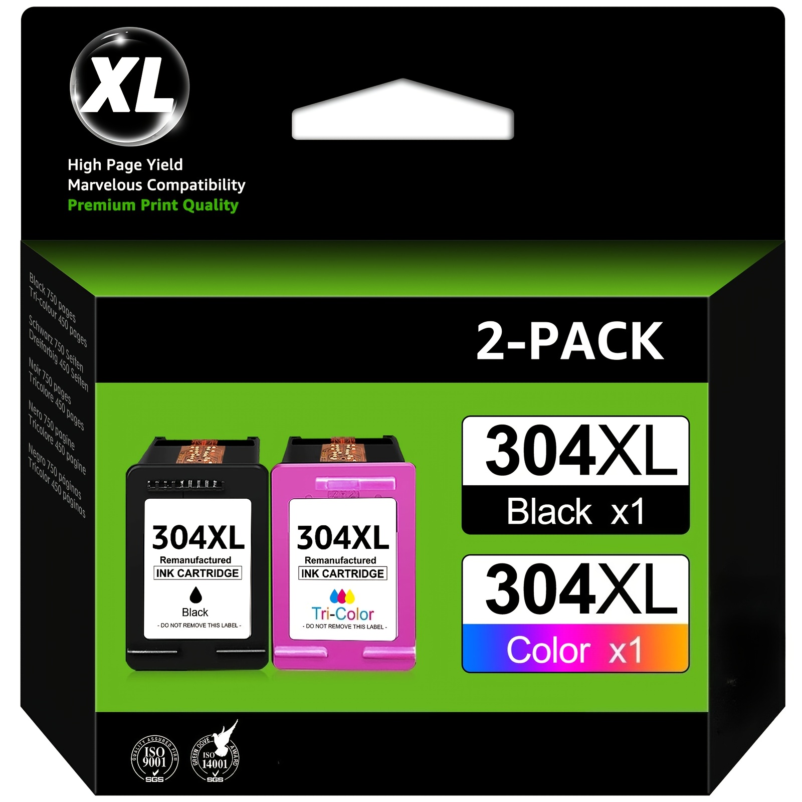 TEMU 2-pack Black Tri-color 304xl Ink Cartridge For 304xl Compatible With 2622 2630 2632 2633 2634 3720 3730 3733 3735 3750 3760 3762 3764, 5010 5020