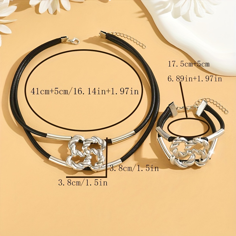 Hollow Out Twisted Flower Pendant Rope Necklace & Brac