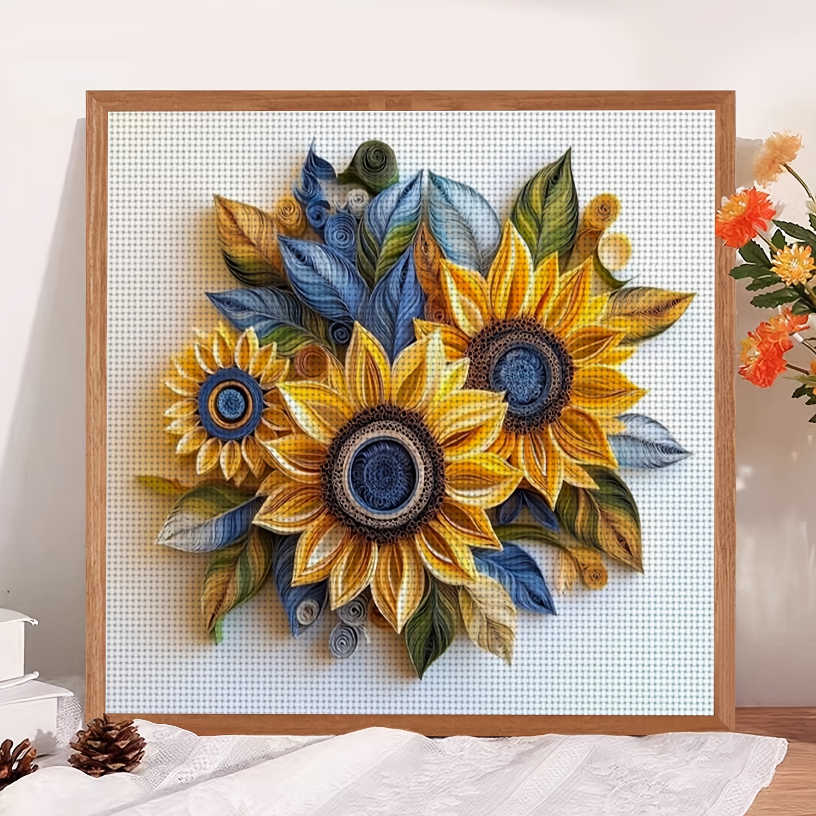 Quilled Sunflower Decoration Cross-Stitch Kit for Beginners