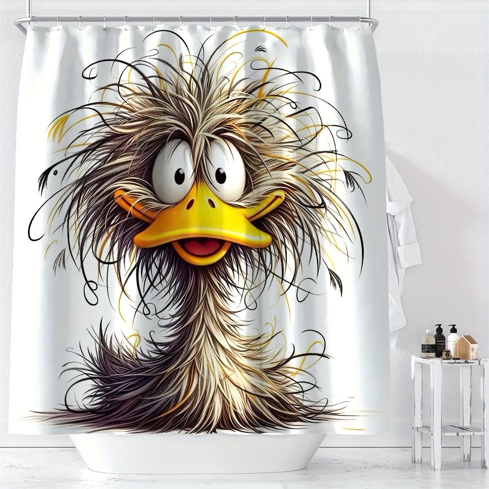 

Ywjhui Cute Cartoon Duck Shower Curtain, Polyester Water-resistant Fabric With Knit Weave, Machine Washable With Hooks Included, All-season Animal Themed Bathroom Decor