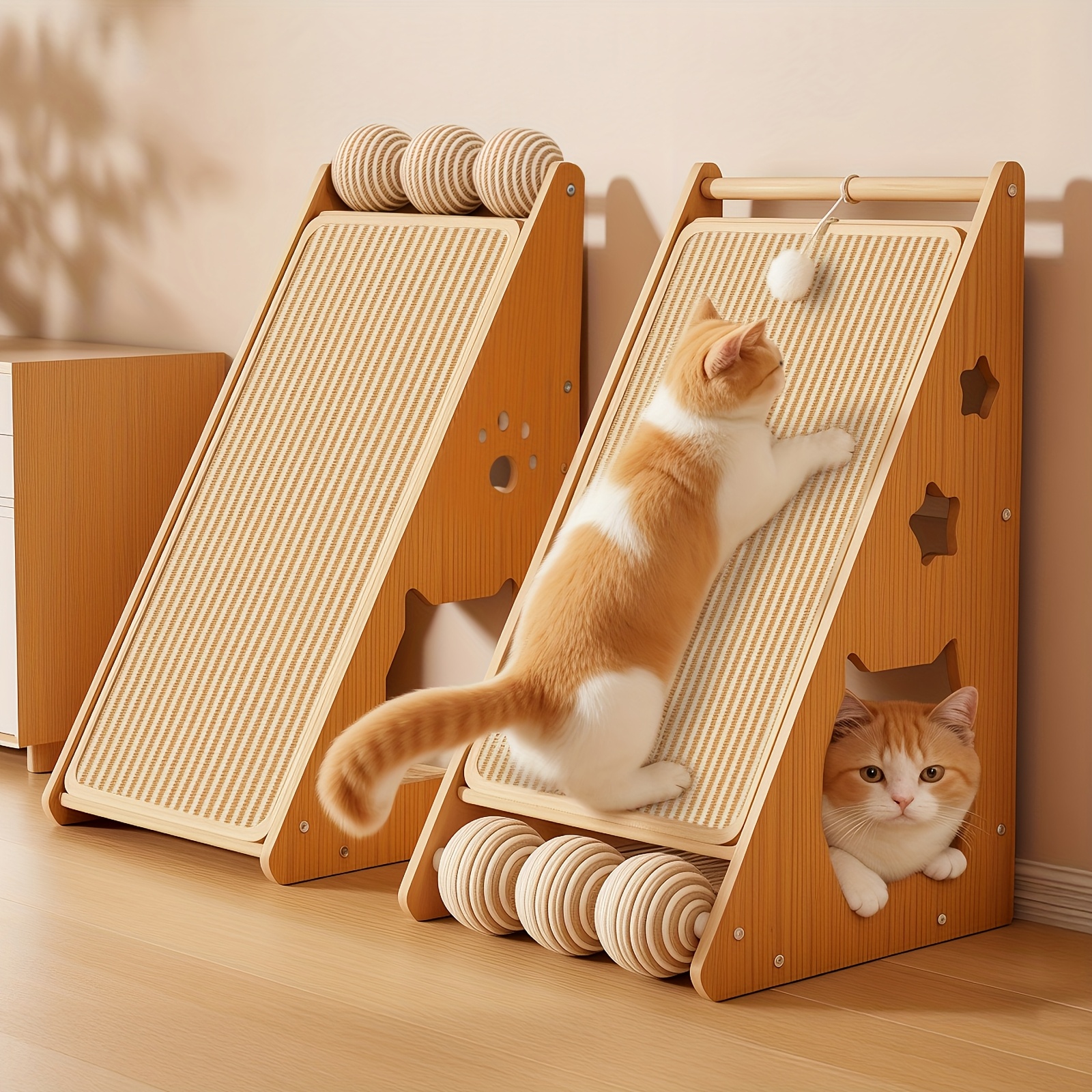 27 Inch Cat Scratching Board – Wear-Resistant Sisal Scratcher Pad with 3 Teaser Balls, Multi-Functional Furniture Protector for Indoor Cats — Zaynora Luxury Marketplace