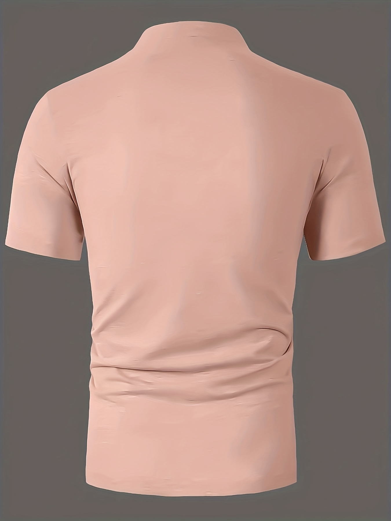 Plus-Size Men's Short-Sleeve Casual T-Shirt - Slight Elasticity, Classic Solid Color & Button Detail, Breathable Stand-Up Collar for Spring/Summer Wear, Stylish Plussize Top, PLUS SIZE