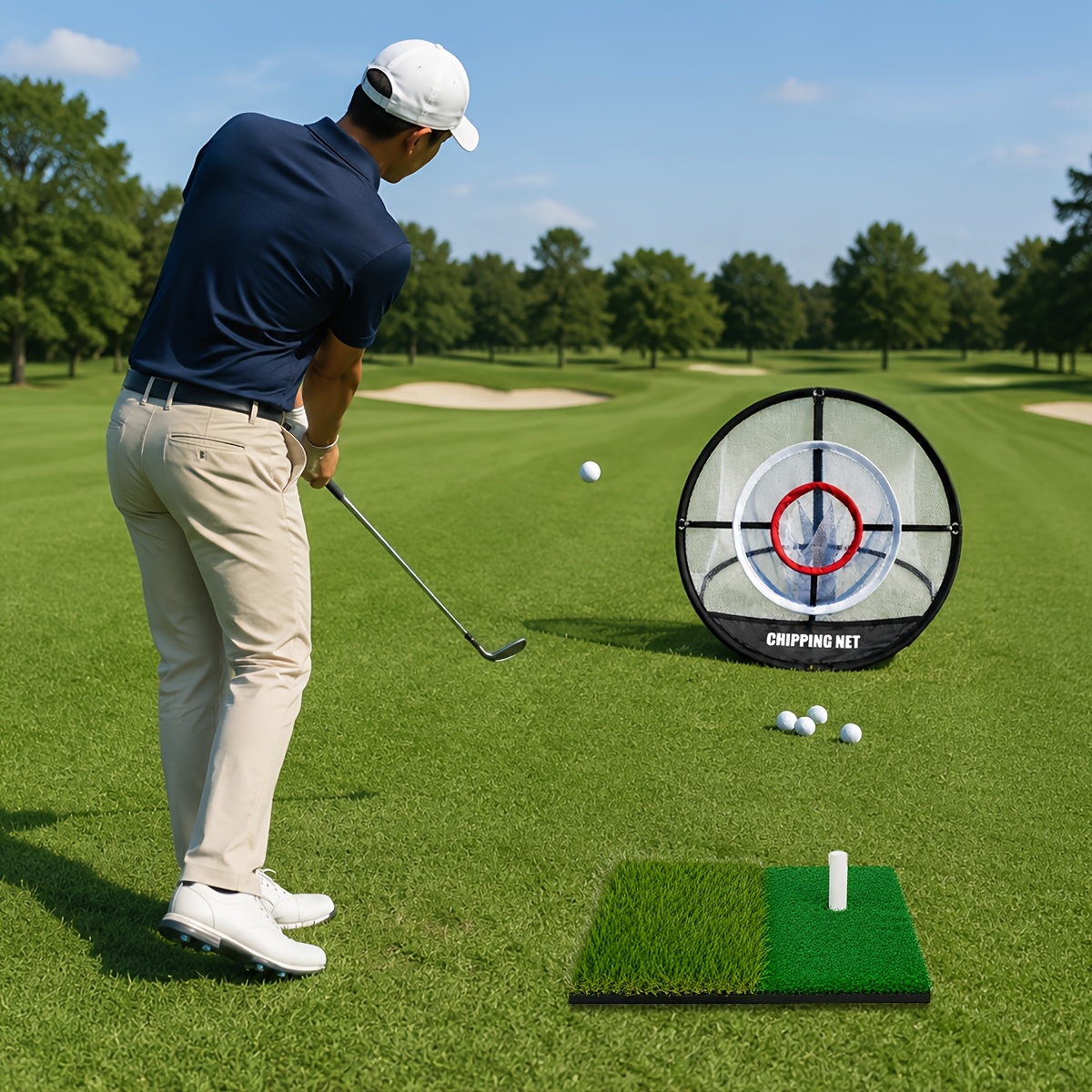 Golf Chipping Net Set with Dual-Color Mats and Practice Balls
