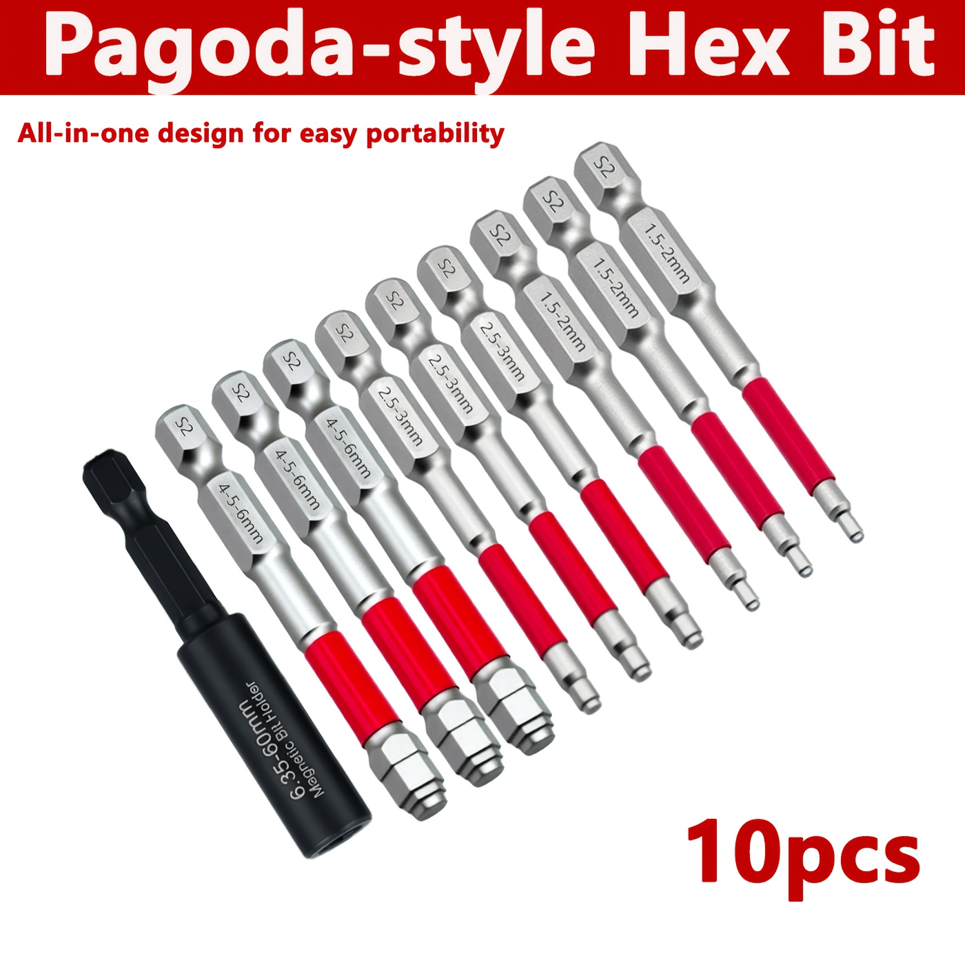 TEMU 10pcs Pagoda-shaped Screwdriver Bits/sockets, 3 Types Of Bits Plus Sockets, Covering All Types Of Internal Hex Screwdriver Bits, , Suitable For