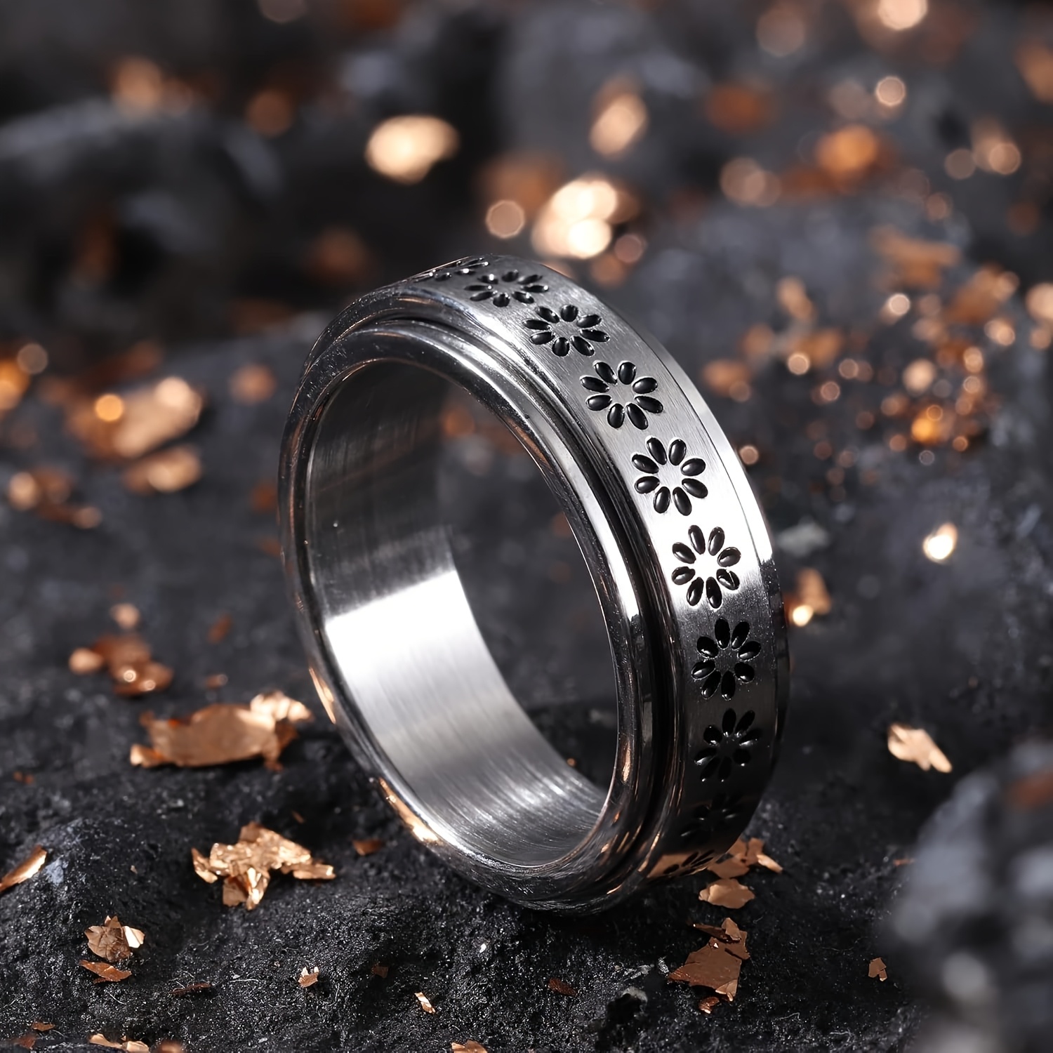 2pcs fidget anxiety ring for teenager spinner sunflower ring open adjustable fidget rings for     star stackable rings fidget jewelry teenager flower for teenager Product details 1
