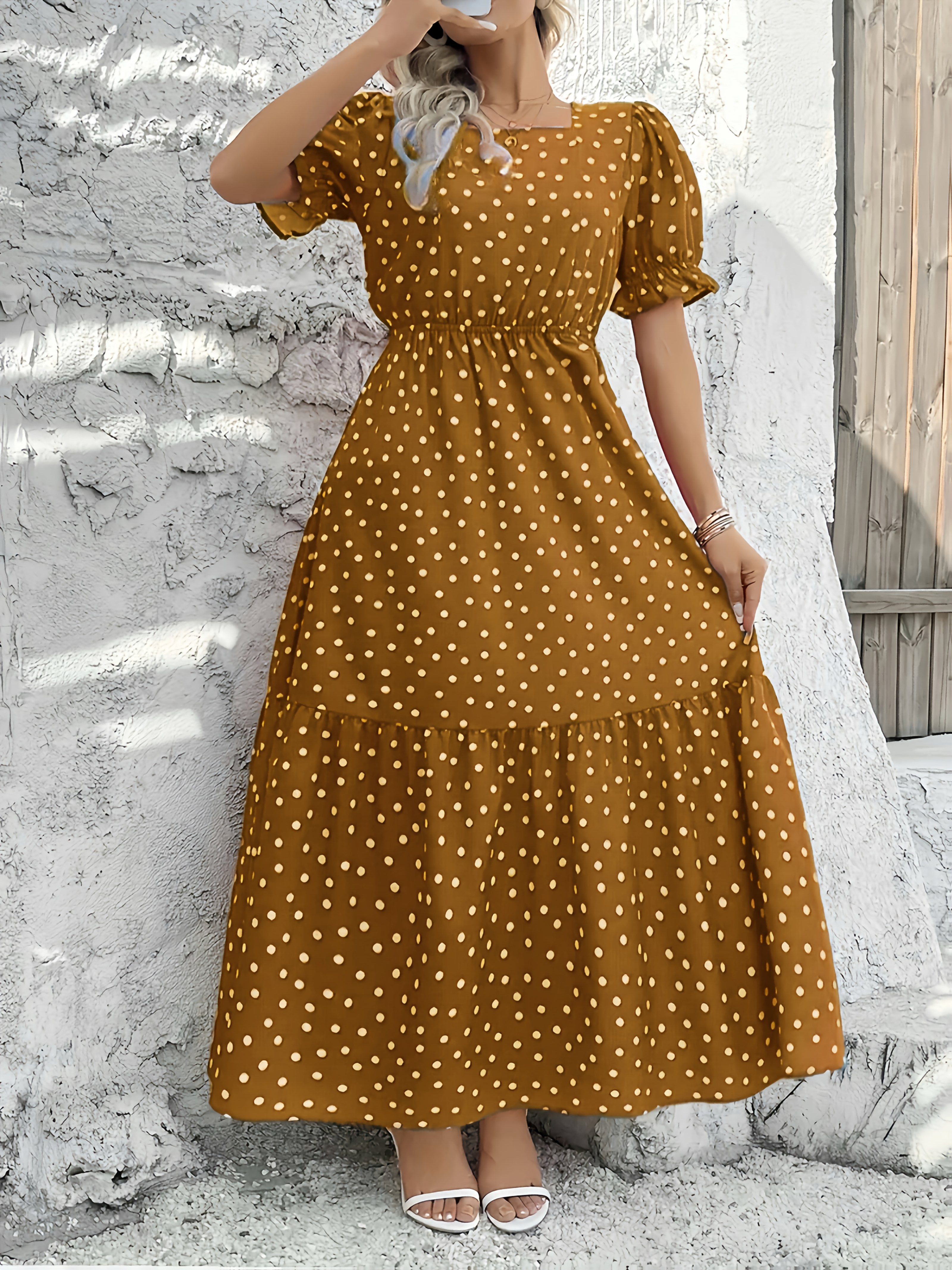 brown polka dot dress plus size Wholesale MOQ6 Plus Size Dot Flounce Sleeve Mini Dress