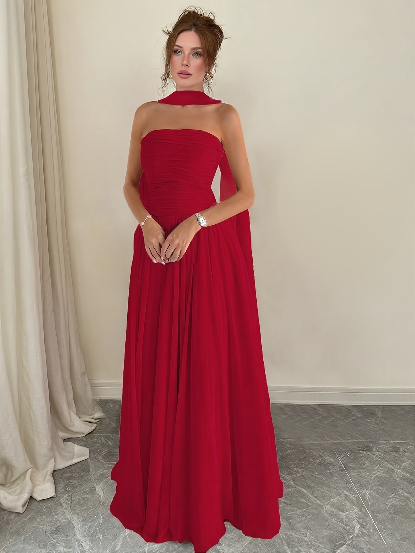 slim fit dress slacks Delora Off-Shoulder Scarf Maxi Dress Red main image 0