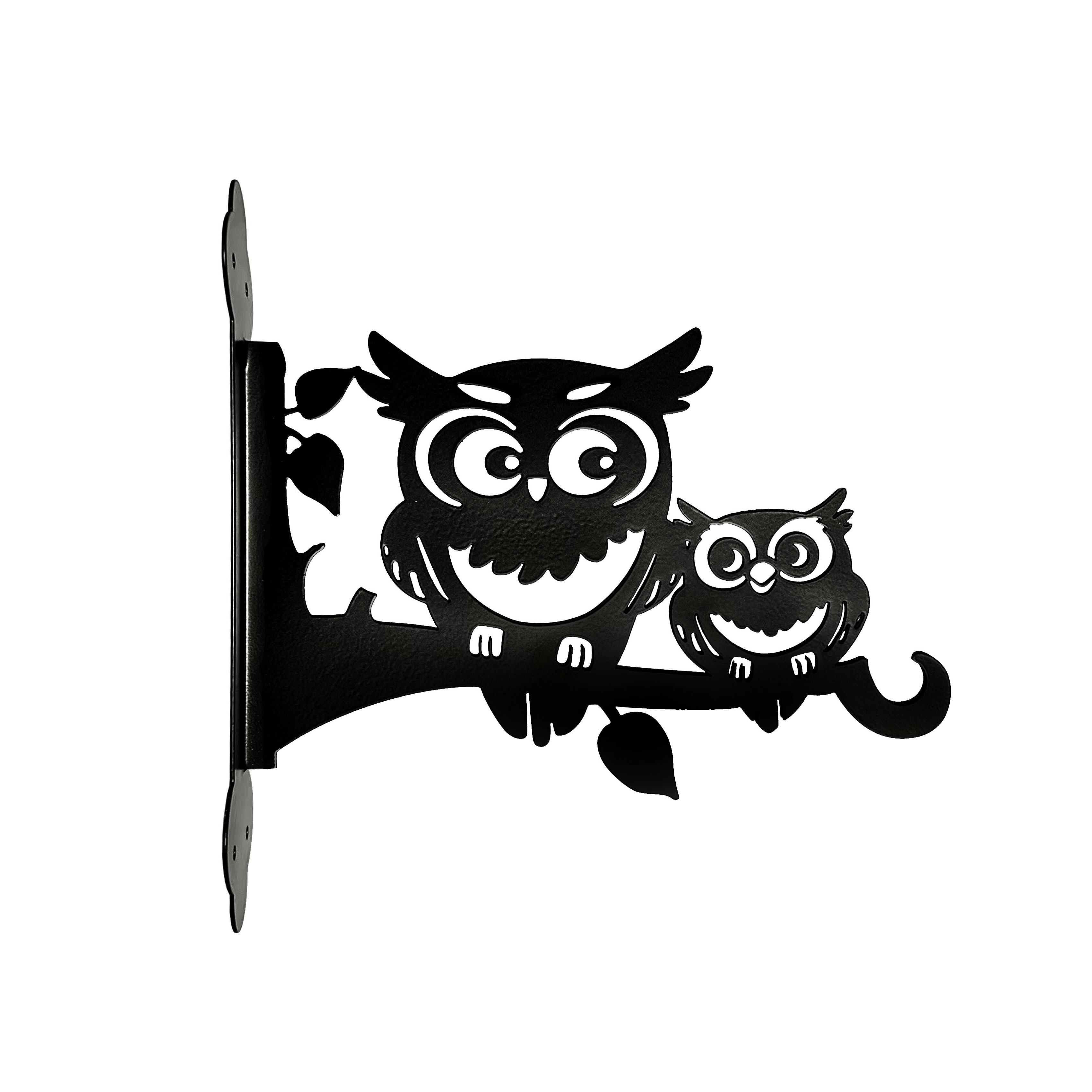 1pc Heavy Duty Metal Owl Plant Hanger, Adorable Mom And Branch Hook 9" Black Basket Bracket For Outdoor Porch Patio Garden Wall Hanging Decor