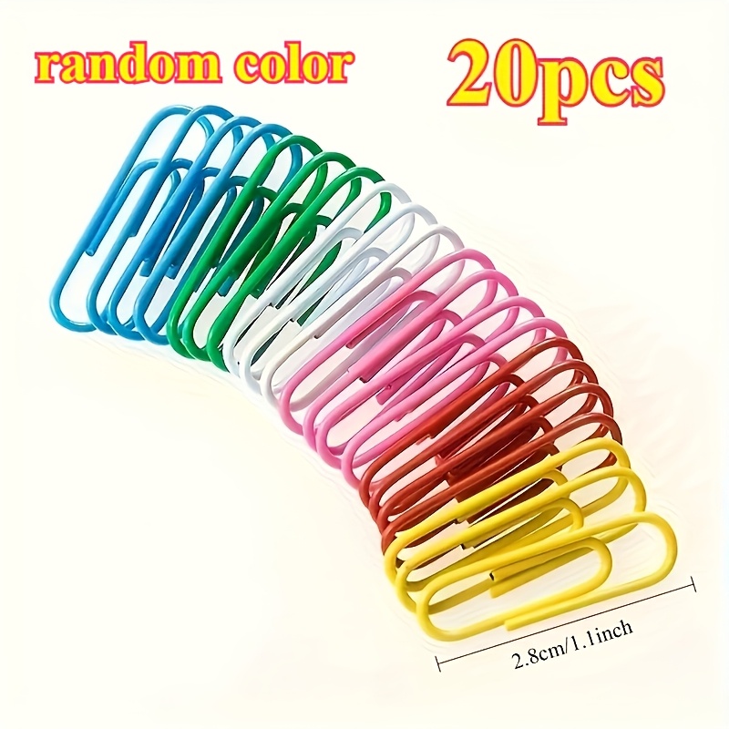 20pcs Colored Paper Clips With Random Colors Of -10.16cm, 9.91cm, 3.3cm. Durable Plastic And Metal Clips For Home Office Supplies, Colored , Paper Fixation, , And Reliable Grip
