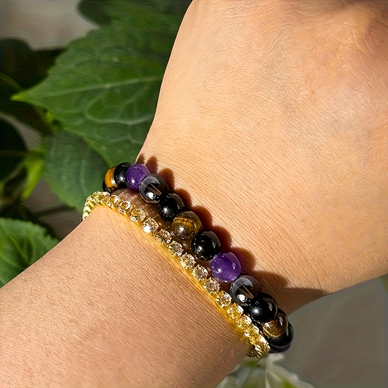 Ladies' Tiger's Eye & Black Agate Beaded Bracelet
