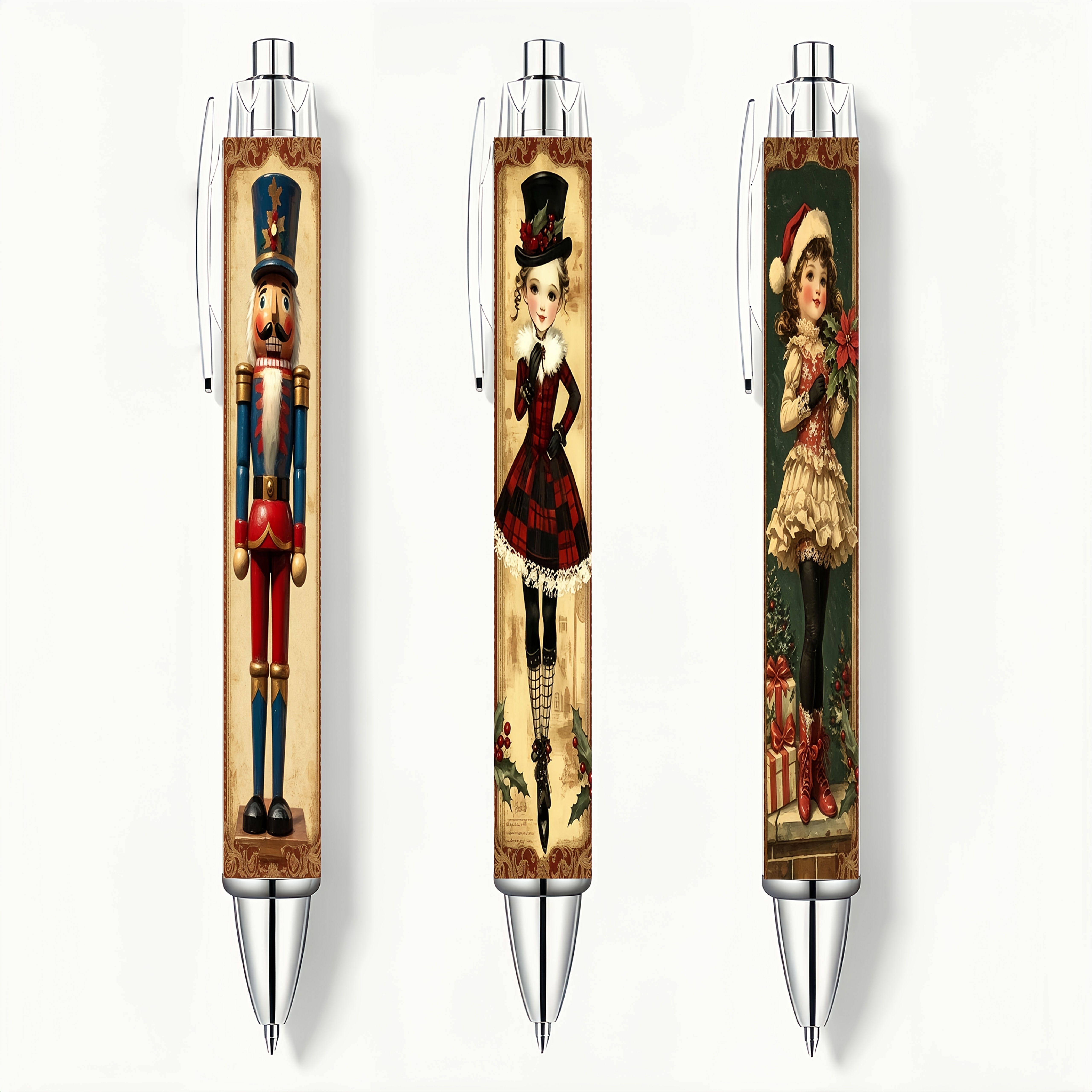 TEMU 3pcs Christmas Retro Nutcracker Ballpoint Pens, Aesthetic Vintage Writing Pens With Smooth Black Ink, Birthday Party Gift For Teachers Readers