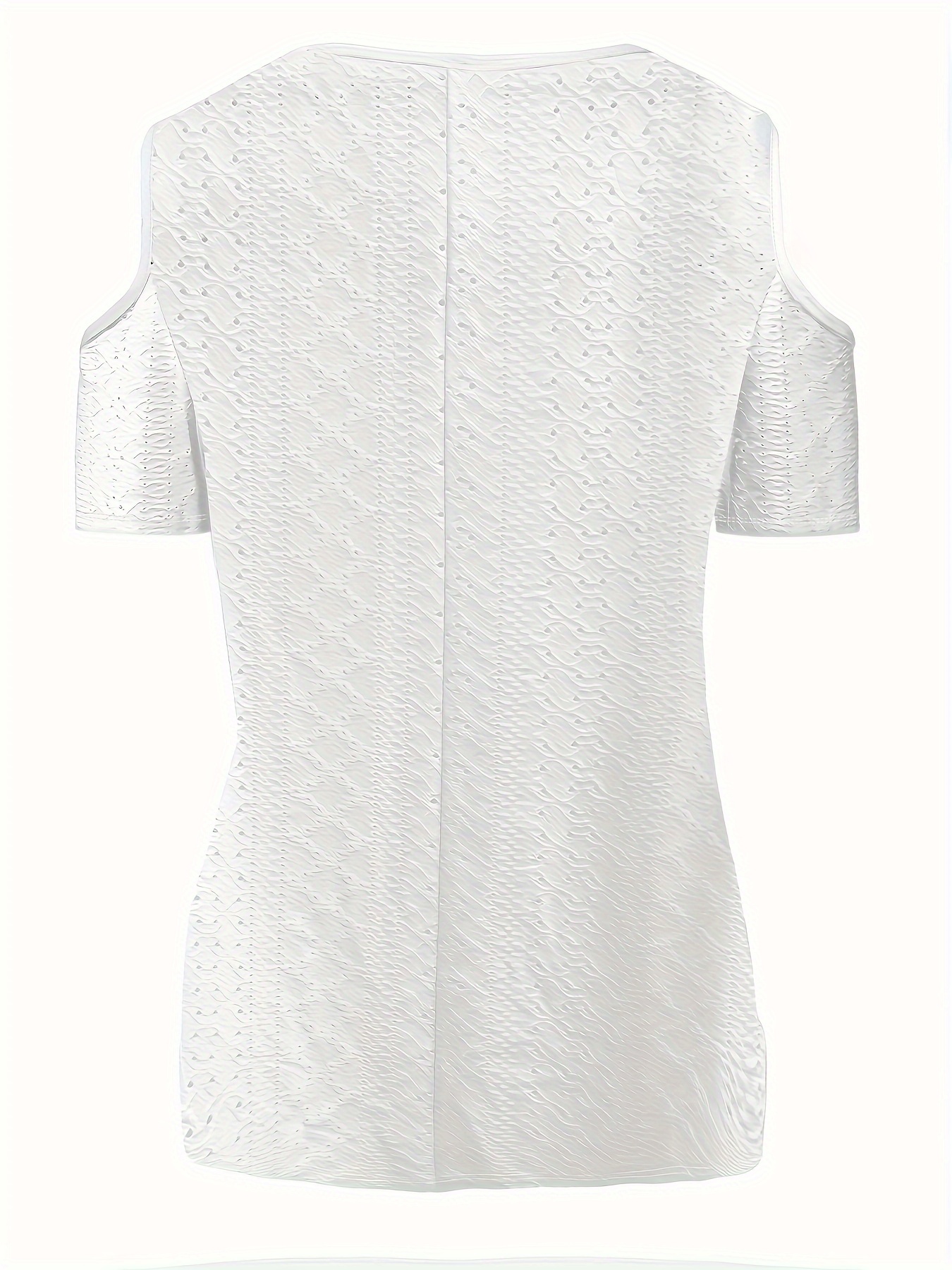 Women's Summer Elegant Hollow-Out Round Neck T-Shirt - Breathable Short Sleeve Top with Medium Stretch, Machine Washable Solid Color Casual Tee for Casual Attire, Ladies Tshirts, Stretchable Fabric