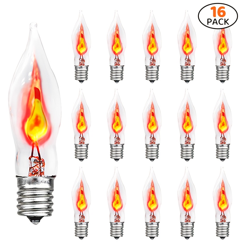 TEMU 16pcs Halloween Flickering Flame Bulbs, C7 Flame Bulbs/e12 Flickering Flame Bulbs - Shape, Flame Light Decorations, Fall Halloween Thanksgiving