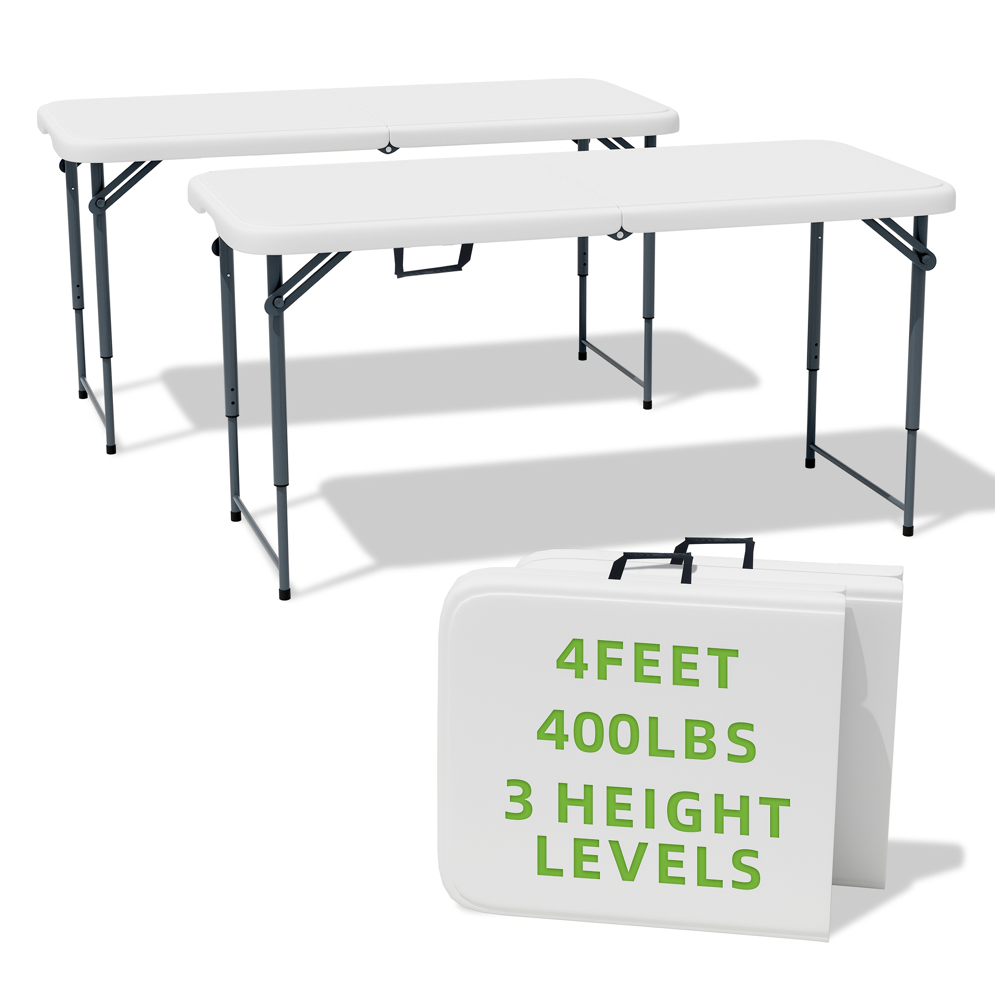 TEMU Folding Table 4 Foot - 3-position Adjustable Height, Heavy Duty 400 Lbs Capacity - Folding For Camping, Party, Indoor & Outdoor Use, 1/2 Pack