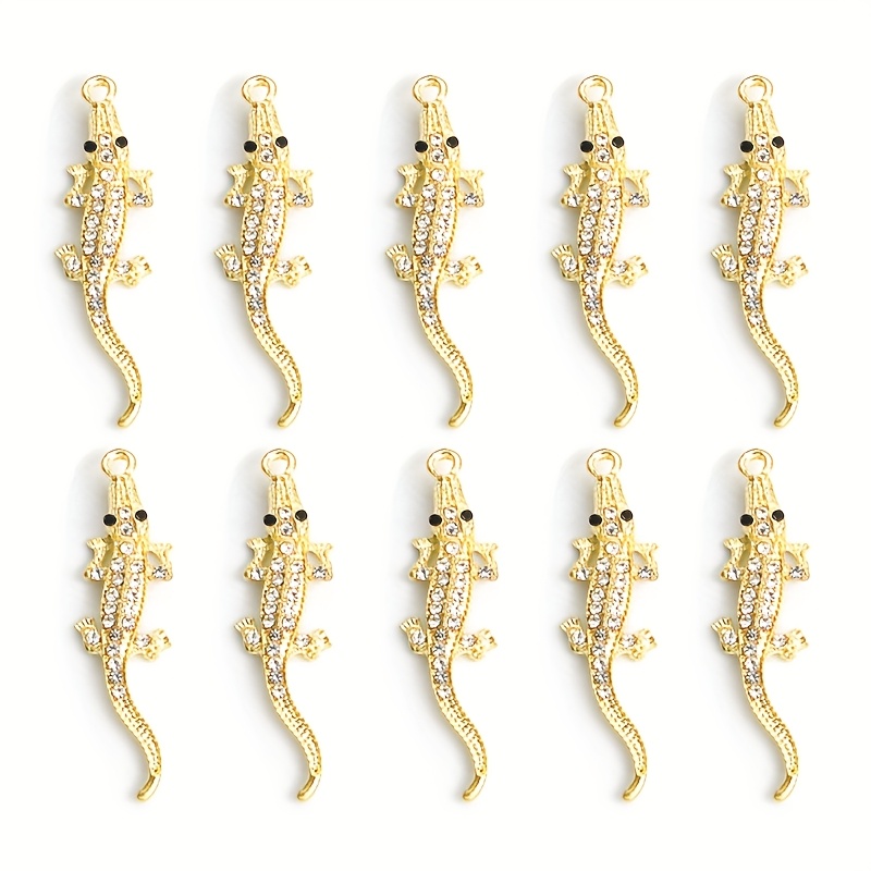 TEMU 10pcs Niche Design Crystal Rhinestones Crocodile Styling Charms With Rhinestone Inlaid Fashion Jewelry Accessories Diy Necklace Pendant Material