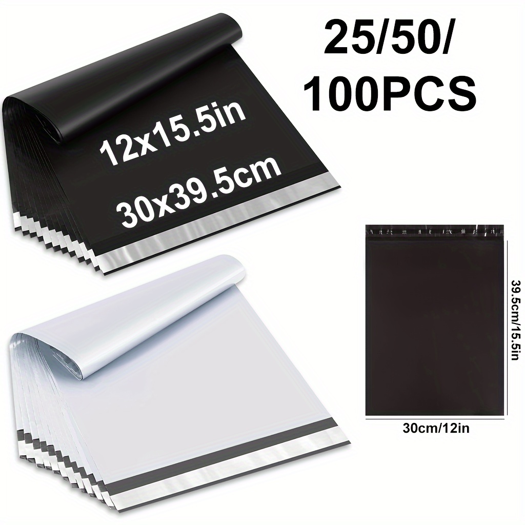 

25/50/ pièces Enveloppes d'expédition PE noires/blanches 12X15.5 pouces - Auto-adhésives, étanches, anti-fissures, forte, surface lisse, de charge élevée