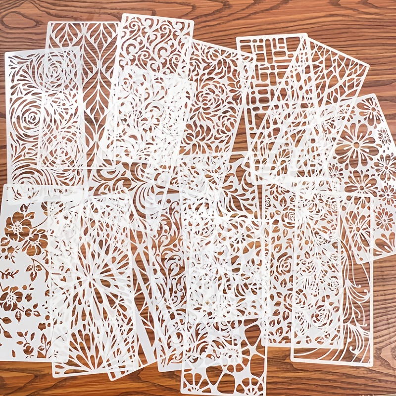 16pcs reusable snake geometric pattern stencils durable plastic washable diy templates for creative fabric wall panel and wood board decorating in englis