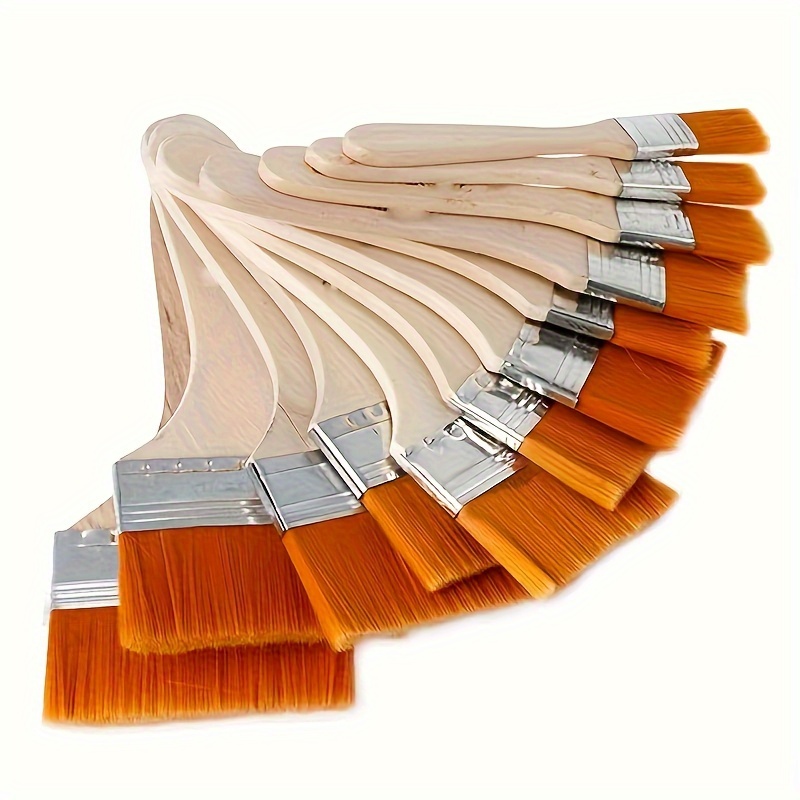 

5 Sets Of Paint Brushes - Assorted Nylon Flat Brushes With Fluted Wooden Handles For Acrylic, Oil, Paint, Varnishes, Watercolor, Students, Artists, And Hobbyists