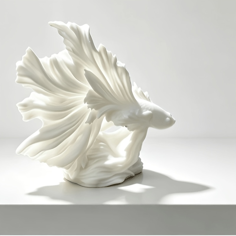 TEMU Betta Fish Sculpture 3d Printed Statue Flowing Tail Desktop Ornament Minimalist Home Decor Living Room Aquarium Landscape Housewarming Gift
