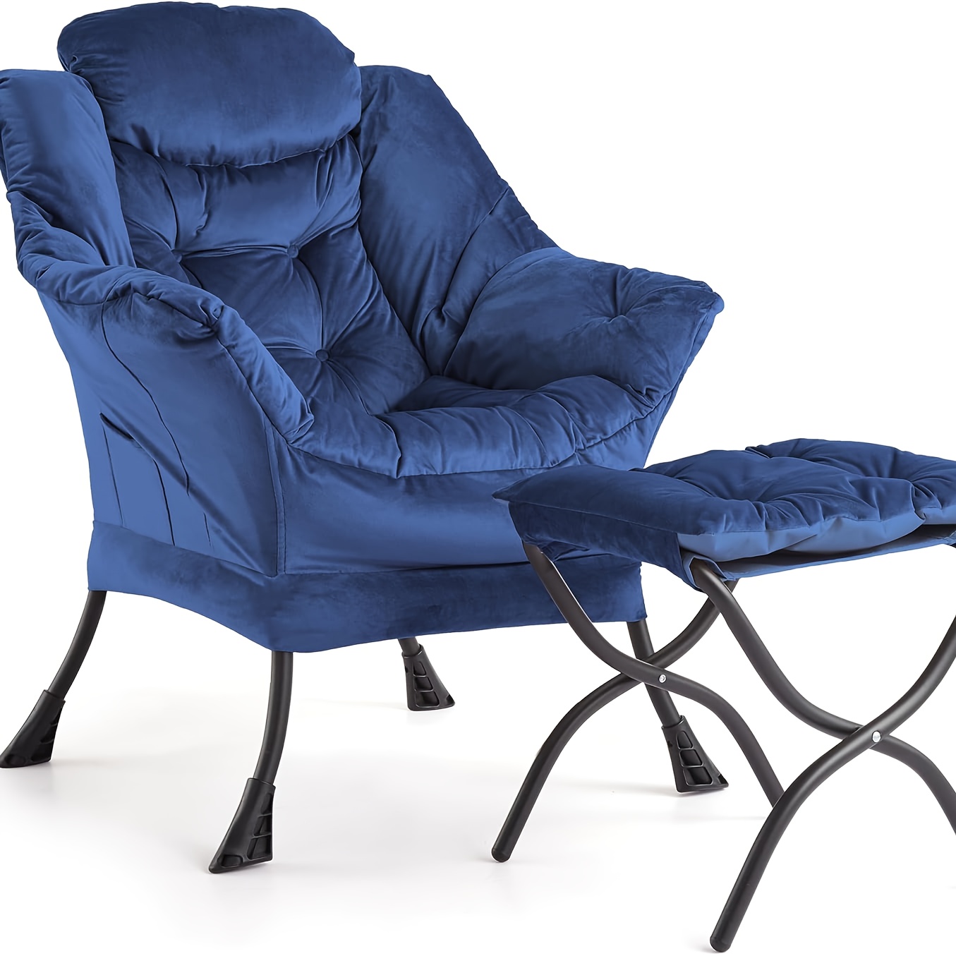 Armchair With Footstool, Comfy Accent Chair With Side Pocket, Armrests & Sturdy Legs For Living Room