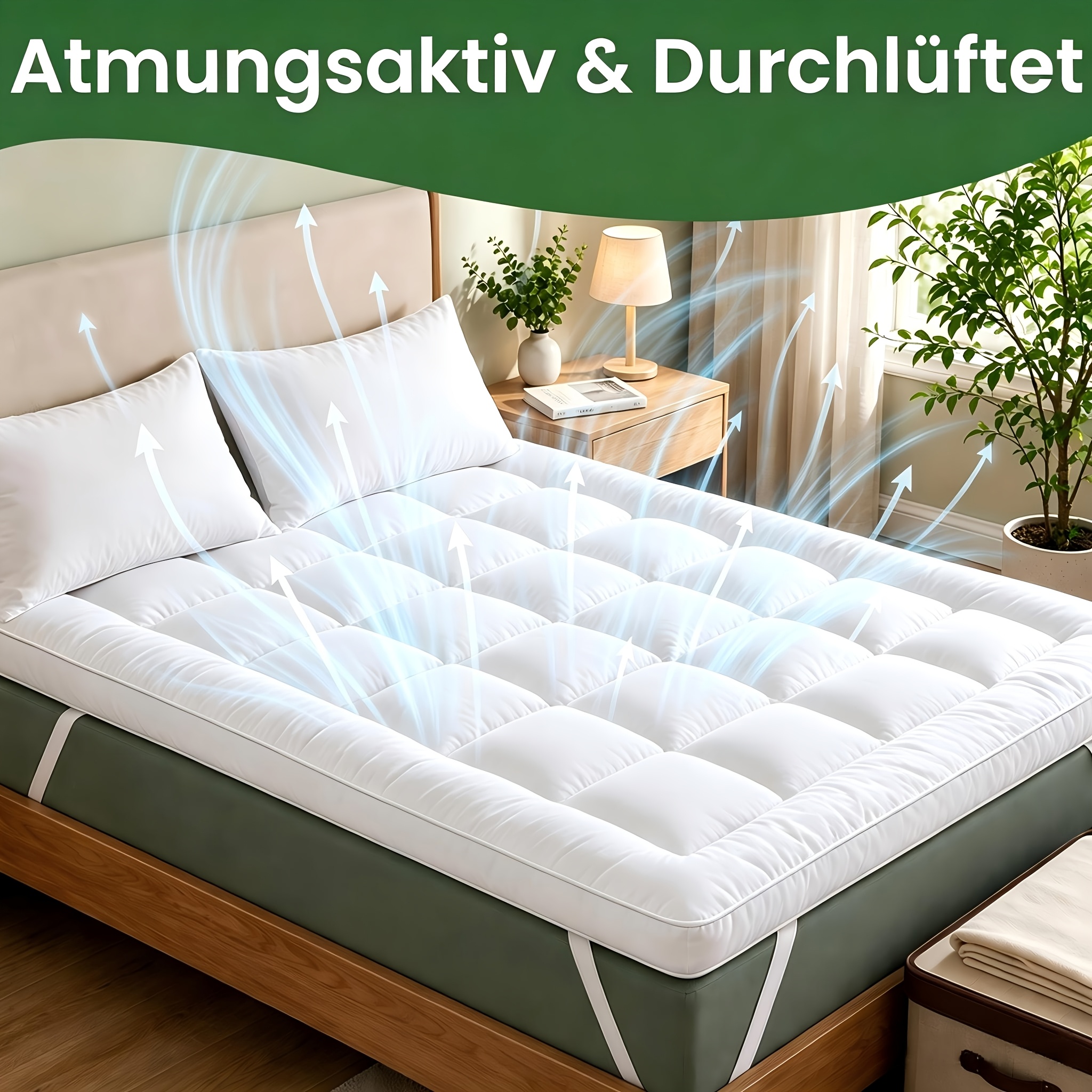 Image of Mr. Tree 8cm Mattress Topper With 1000gsm Microfiber Filling, Breathable Mattress Pad With Elastic Corner Straps, Machine Washable Bed Topper For Bedroom, & Dorm, Multiple Sizes