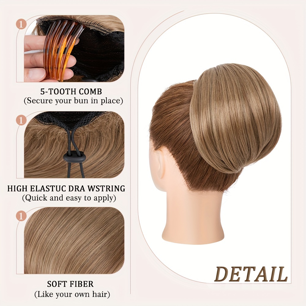 detachable long comb clip style bun ponytail drawstring ponytail hair extensions bun wig womens short ponytail bun halloween details 2