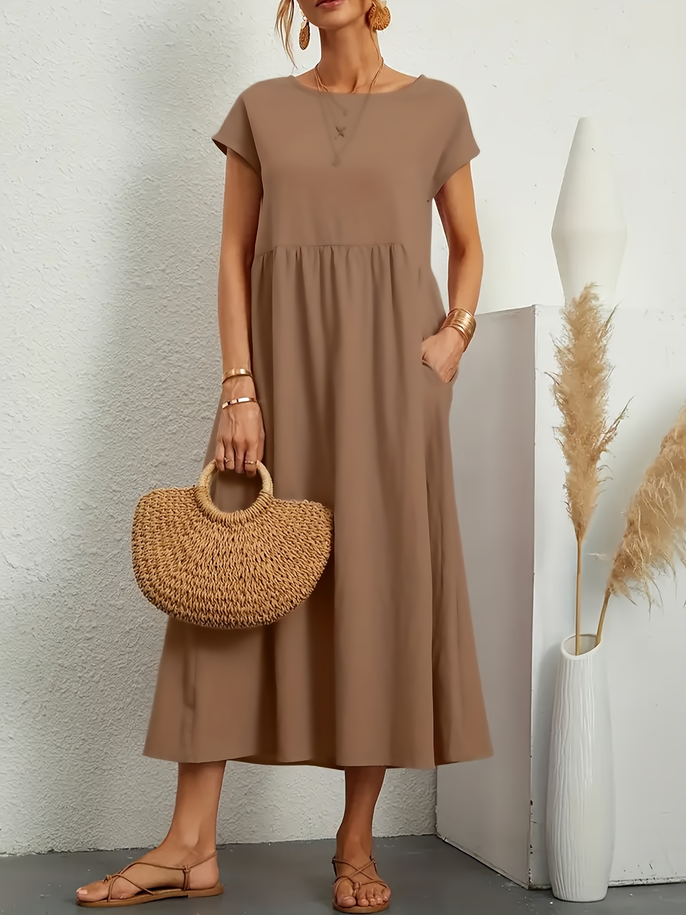 plus size plus size stretch loose fit solid color maxi - Temu