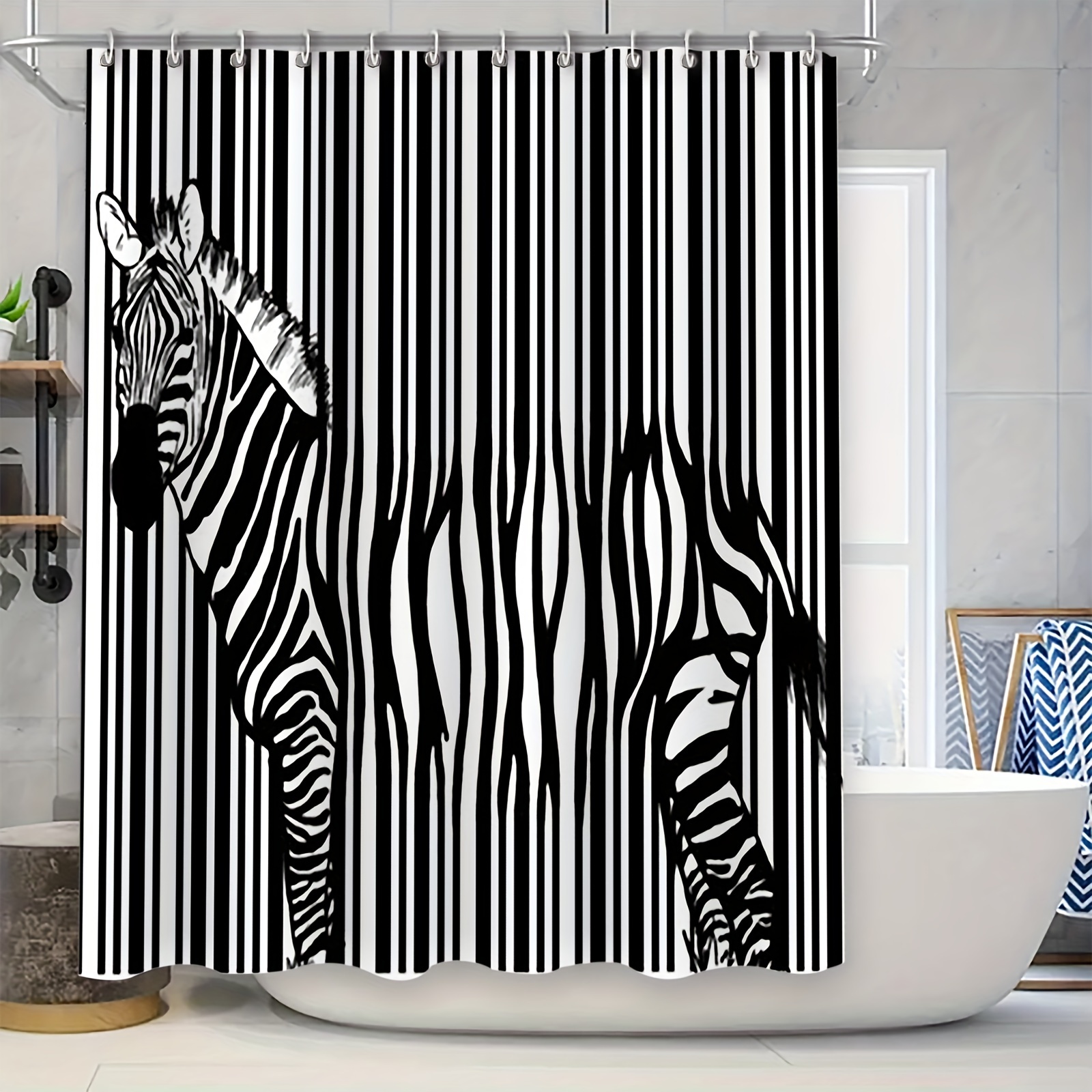 

Zebra Stripe Barcode Design Shower Curtain Set - 70.8"x70.8" Fashion Bathroom Divider, Water-resistant Mold Proof Polyester Bath Curtain With 12 Eyelet Rings, Unlined Woven Home Decor For All Seasons