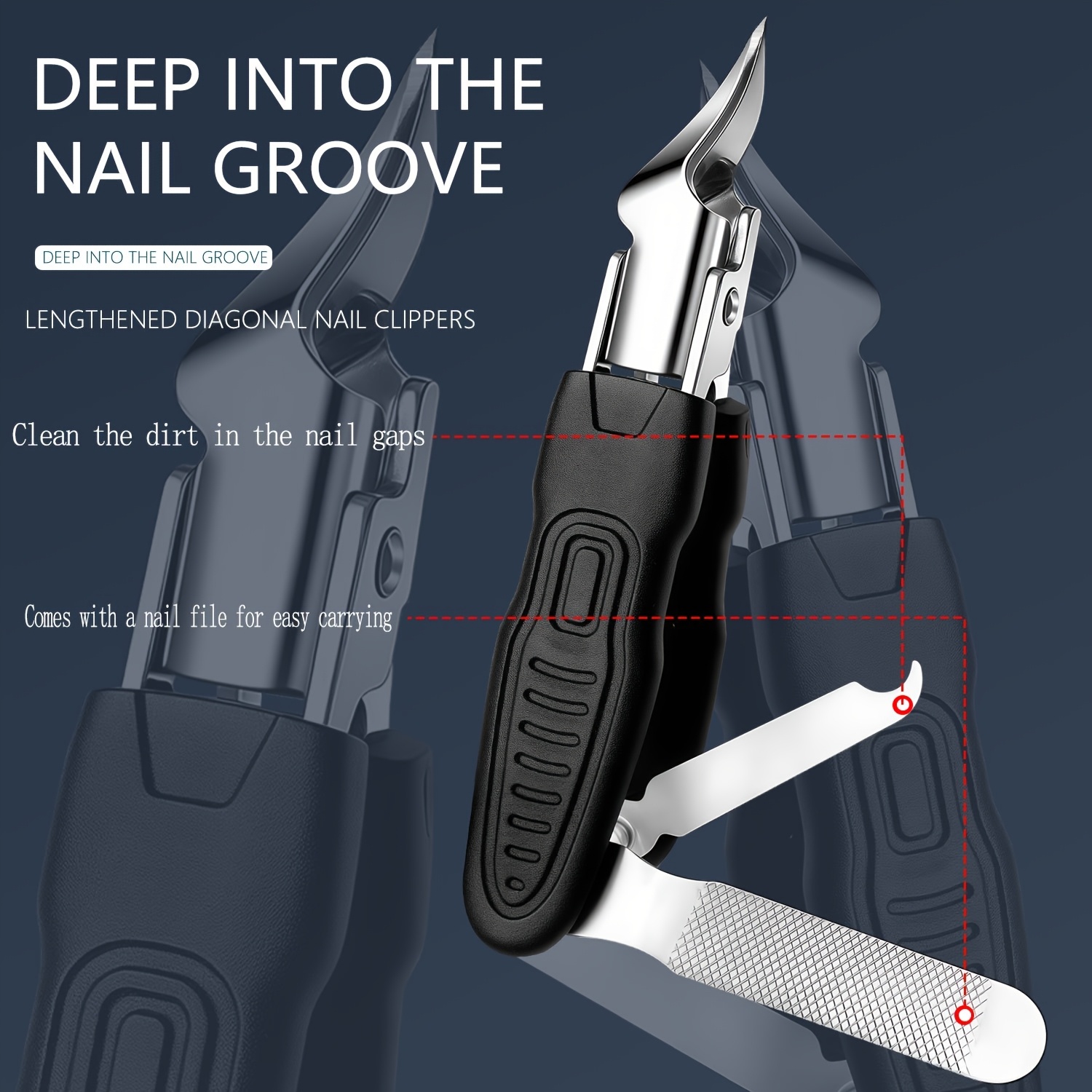 Image of 3-function Nail Clipper For Men And Seniors - Toenail Trimmer With Ultra-sharp , Ergonomic Non-slip Grip, Durable Care Tool, Suitable For Thick/ingrown Nails - Safe Design, Ideal For Home Use
