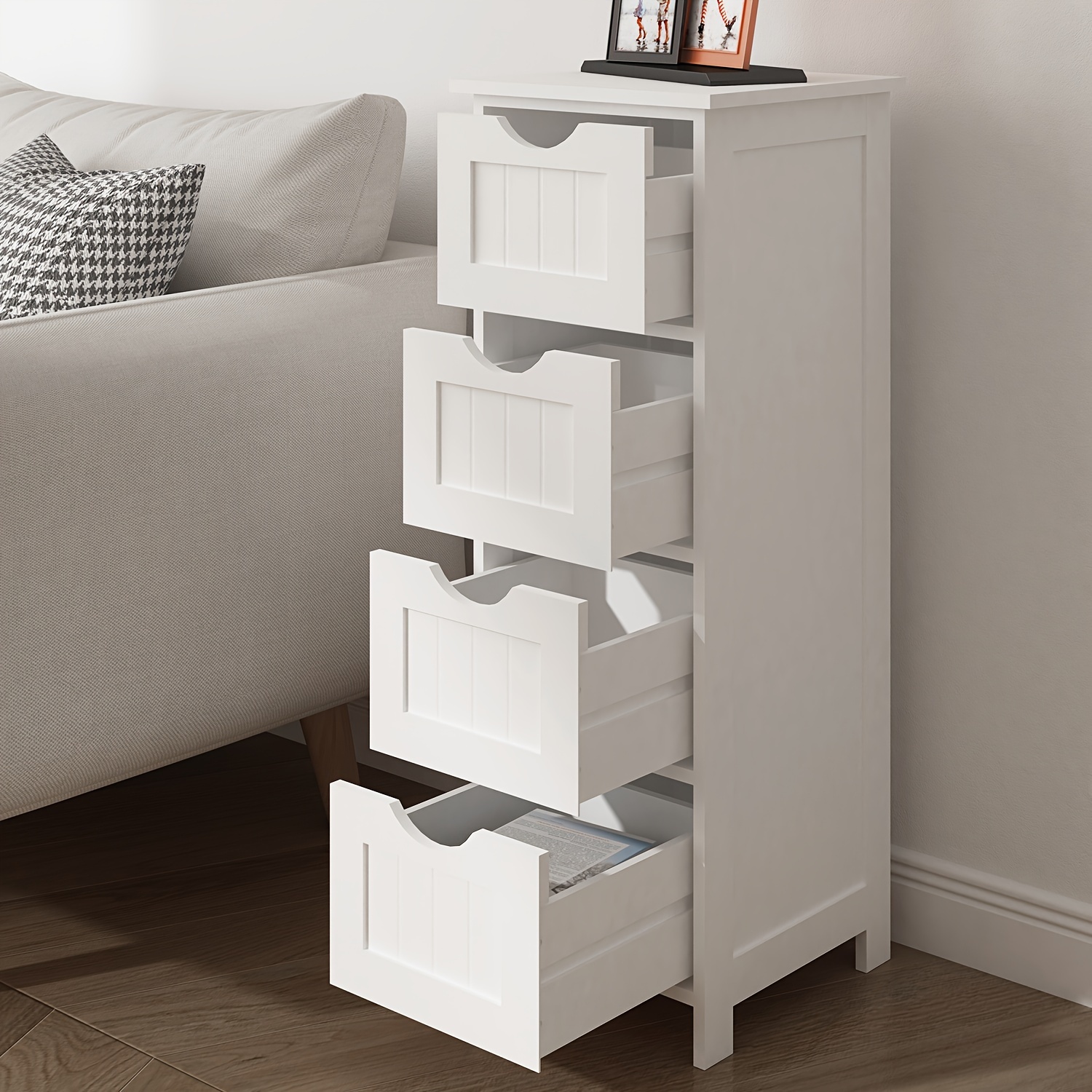 versatile wooden storage cabinet with drawers freestanding organizer for bathroom hallway living room bedroom contemporary white details 2