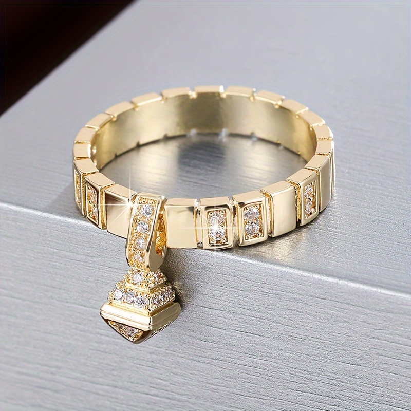 Image of 1pc Fashion Geometric Pendant Design Synthetic Zirconia Inlaid Women's Ring