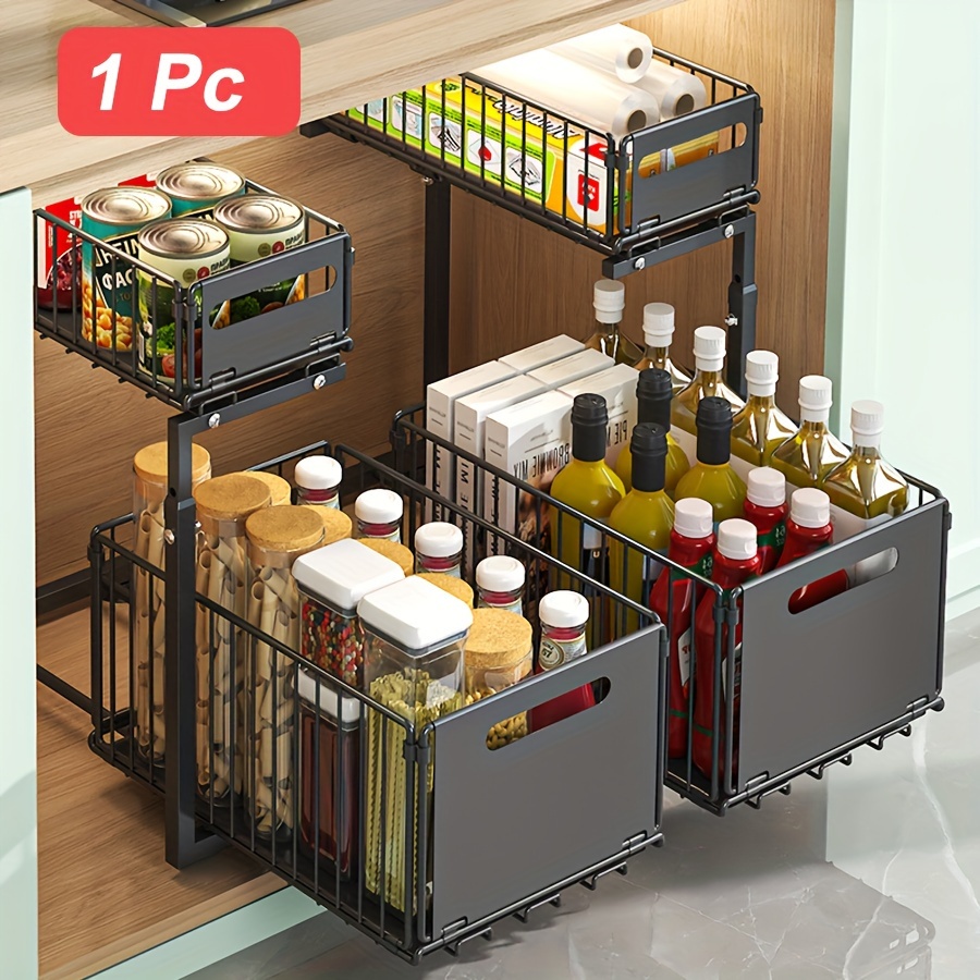 Under-Sink Organizer, Two-Tier Sliding Cabinet Shelf for Storage