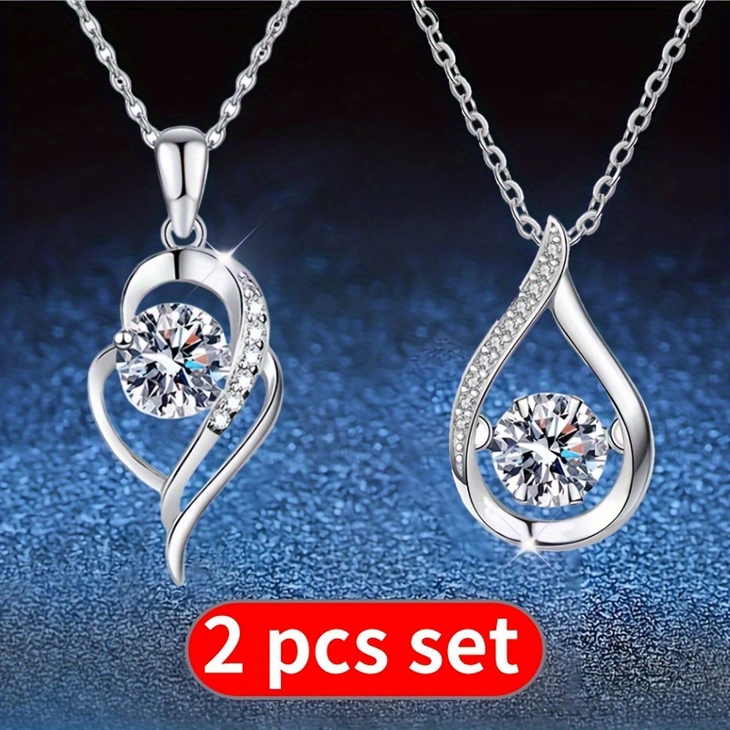 

2pcs Set Synthetic Zirconia Inlaid Necklace - Hypoallergenic, Suitable For And - High Quality Jewelry, Highlight