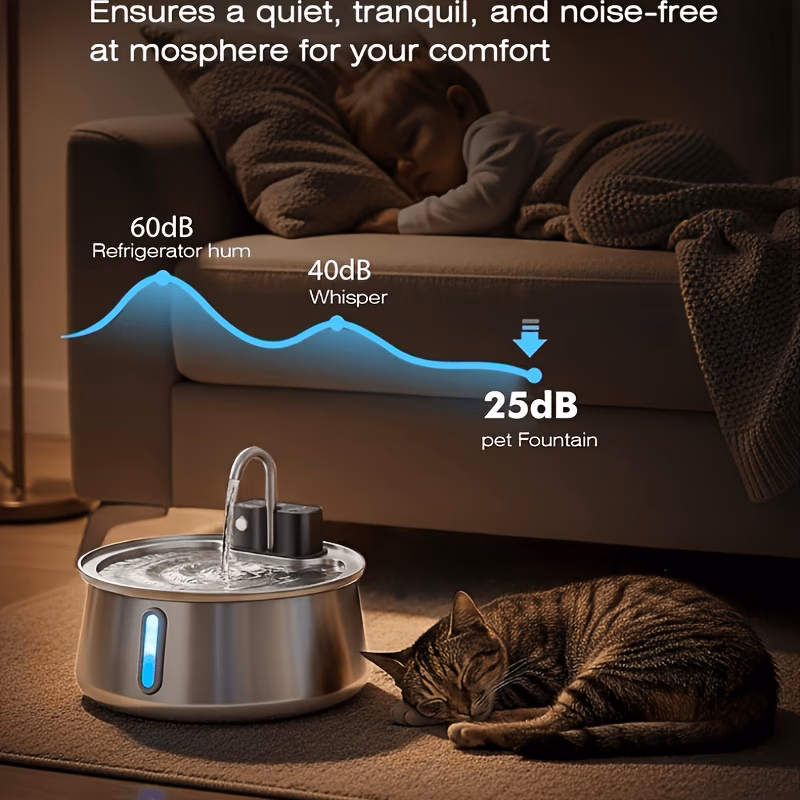 4 operated stainless steel pet water fountain indoor automatic pet water dispenser with built sensor usb rechargeable water bowl for support battery and usb power supply adapter not included Product details 5
