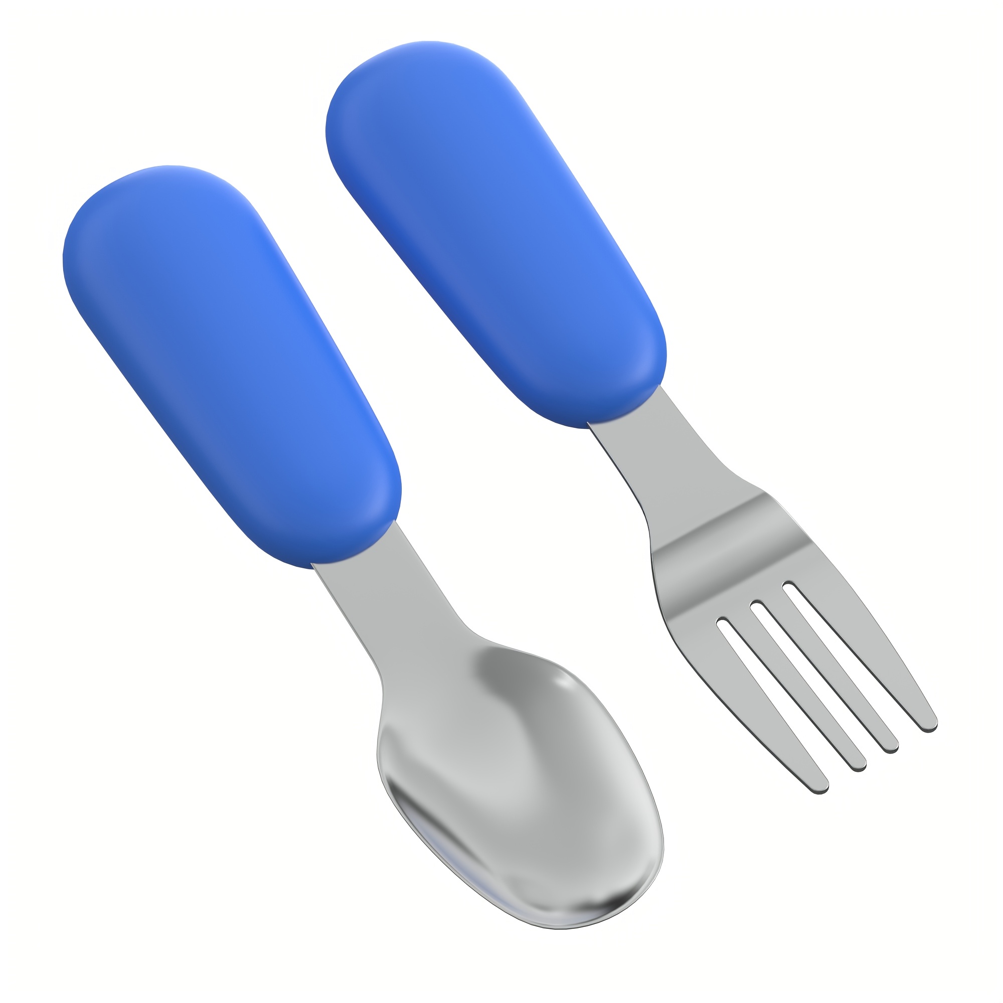 Set of 2 Stainless Steel Baby Forks and Spoons with Silicone Handles for Easy Gripping, Dishwasher Safe