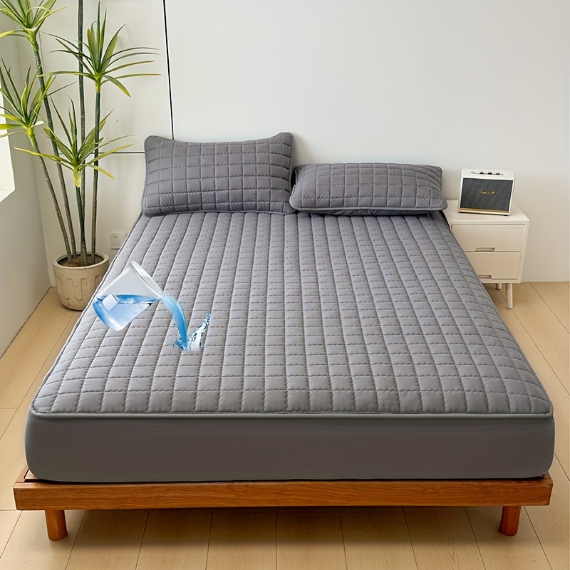 

1pc Quilted Waterproof Mattress Protector (without Pillow & Core) Soft Comfortable Solid Color Bedding Mattress Cover For Bedroom, Guest Room, Hotel, Apartment, School