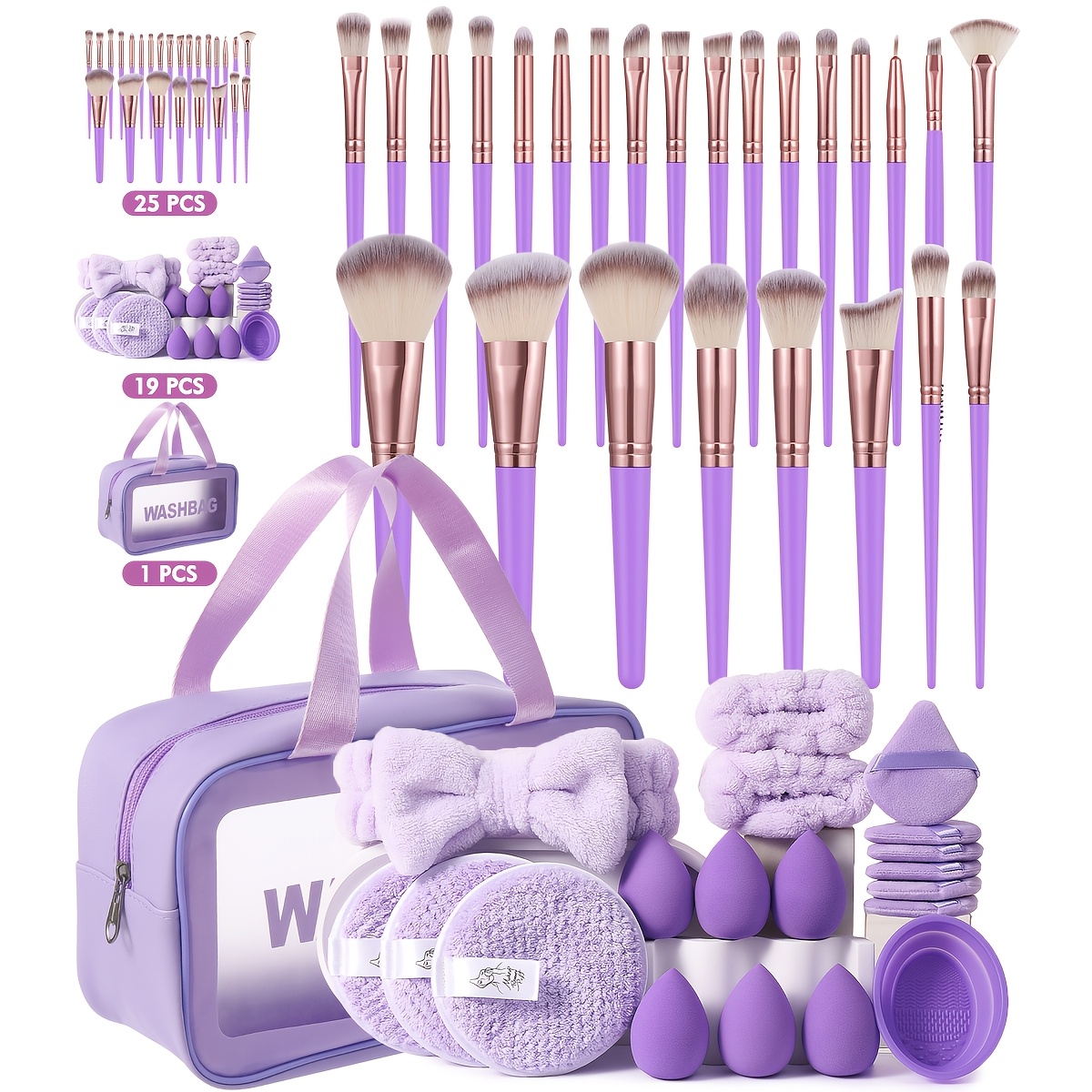 TEMU 43/45/68pcs All In 1 Makeup Tool Sets, Includes Soft Vegan Makeup Brushes Set, Latex-free Multi Size Beauty Sponges, Flocking Powders, Cleaner
