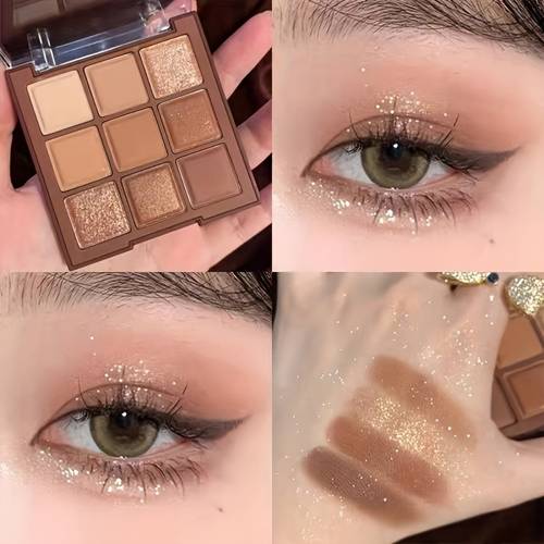 nine color chocolate eyeshadow palette in earthy tones with matte and shimmer for delicate eye highlighting