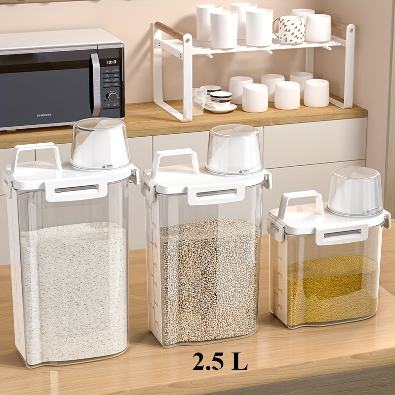   4pcs 2 5l 84oz sealed food storage box rice storage jar for kitchen   clear stackable kitchen organizer se Product details 0