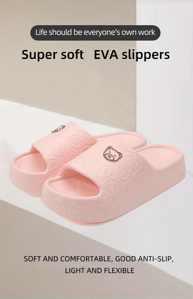 Cute Cartoon Bear Pattern Slides, Casual Soft Sole Pillow Slides, Comfortable Indoor Home Slides