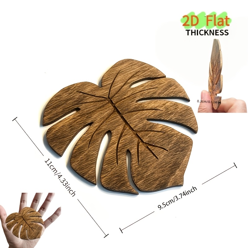 TEMU 2d Printed 6pcs Monstera Natural Wooden Coaster Set, Size 3.74in * 4.33in Heat-resistant Coaster, Heat-resistant Table Mat, Plate Coaster,