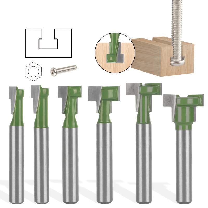 6pcs Keyhole Milling Cutter Set, 1/4 Inch Shank Router Drill Bit, Suitable For Door Frame Lock Holes, Precision Woodworking Tools